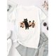 thumbnail image 2 of Women's Fashionable Cat & Music Notes Graphic T-Shirt - Casual Round Neck, Short Sleeve, Comfortable Polyester Blend, Machine Washable Summer Top, 2 of 8
