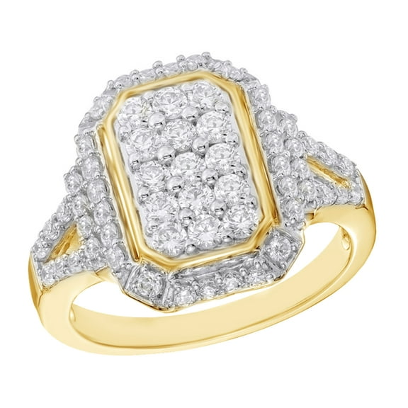 White Natural Diamond Rectangular Cluster Ring in 10k Yellow Gold