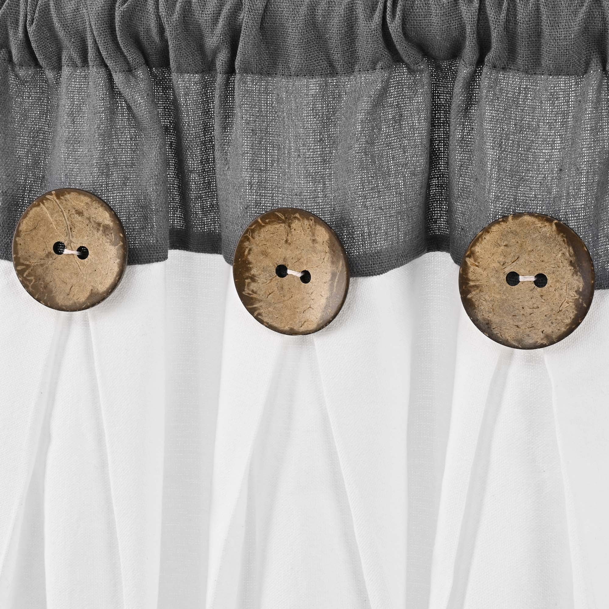 Alishomtll Linen Valance Farmhouse Boho Button Kitchen Curtains ,Rod Pocket,18"L x 52"W, Gray White