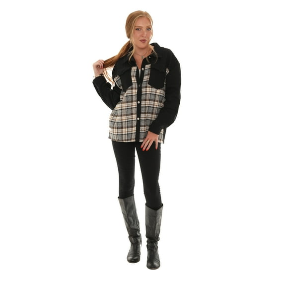 Shoreline's Denim Jacket with Plaid Inset