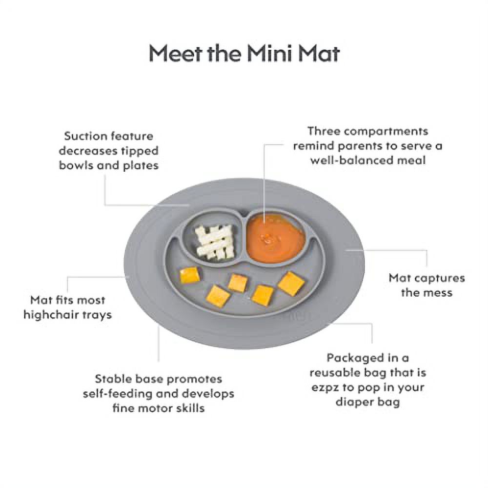 ez pz Mini Mat (Gray) - 100% Silicone Suction Plate with Built-in Placemat for Infants + Toddlers - First Foods + Self-Feeding - Comes with a Reusable Travel Bag - image 2 of 3