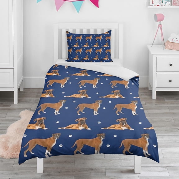 Cute Boxe Duvet Cover and Pillowcase Set for Single Bedding, Bedroom Accessories for Kids Teens