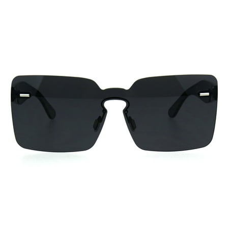 Womens Retro Vintage Rimless Shield Rectangular Sunglasses Black