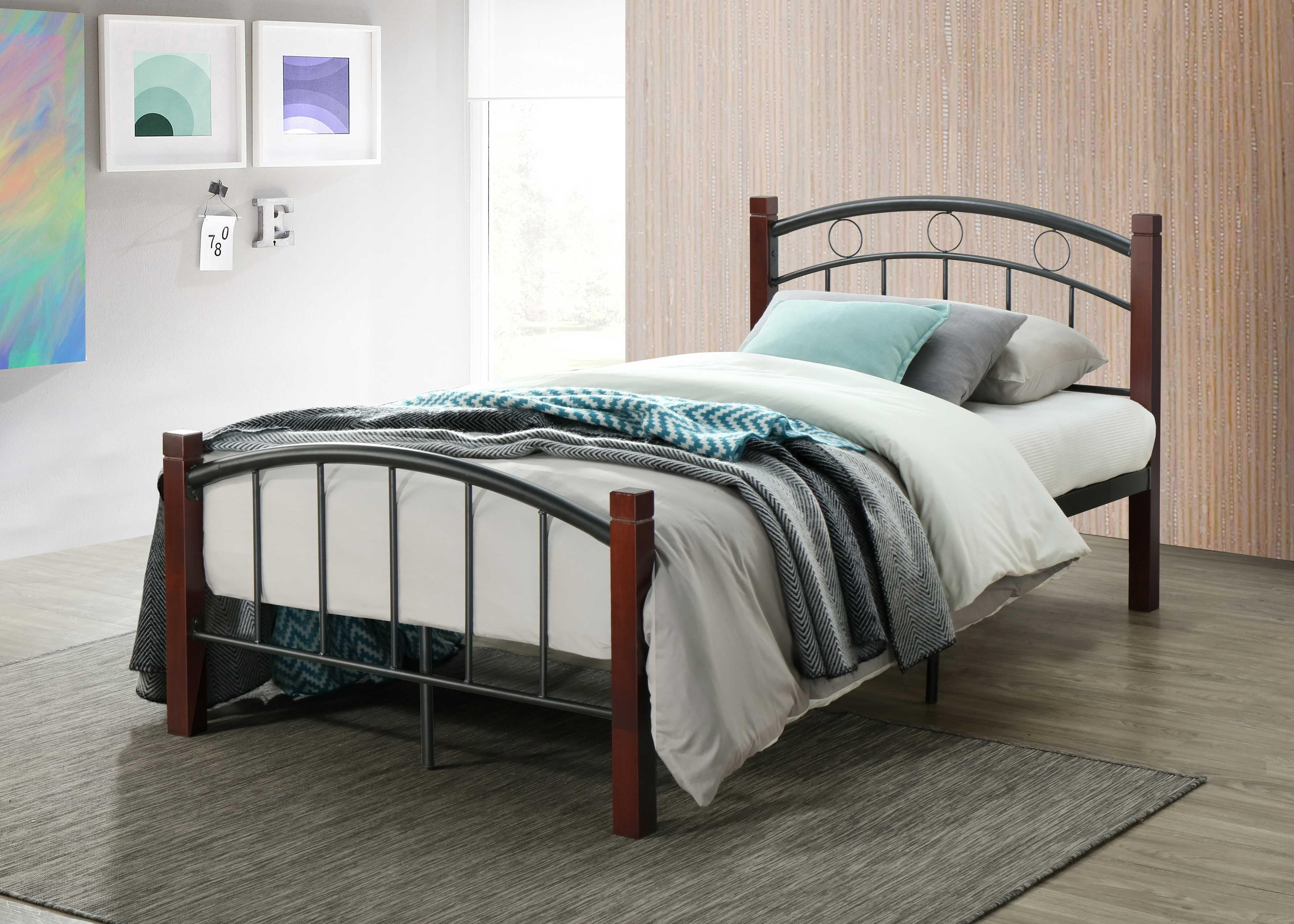 Hodedah Complete Metal Bed with Headboard, Footboard and Mahogany Wood