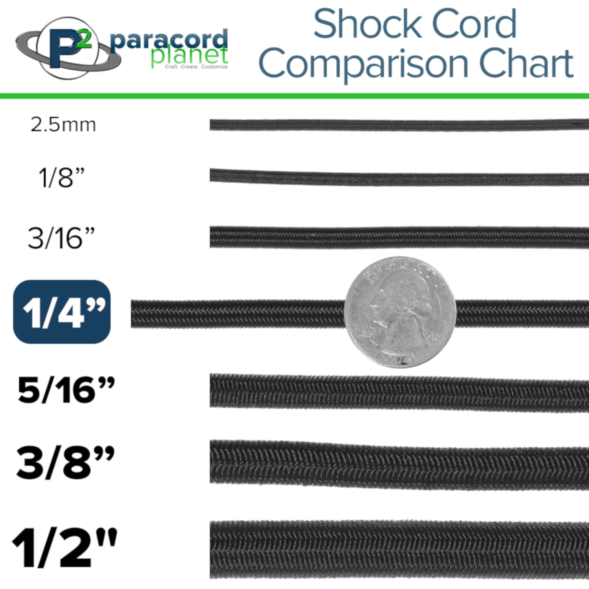Paracord Planet 1/4 Inch Elastic Bungee Shock Cord - 10, 25, 50, 100 and 1000 Foot Lengths - Various Colors