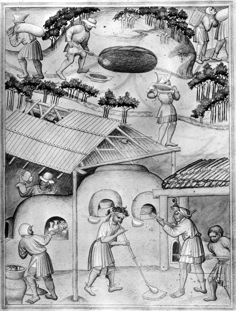 Medieval Glass Manufacture. /Nminiature Illustrating 'The Travels Of