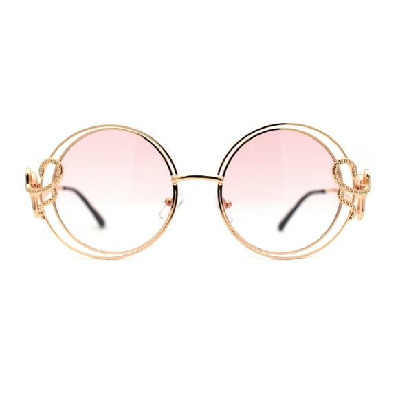 Womens Serpent Snake Jewel Arm Round Circle Metal Rim Sunglasses Gold Pink