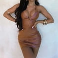 thumbnail image 3 of Soft Comfortable Backless Short Skirt Front Hollow for Night Club (Brown S), 3 of 9