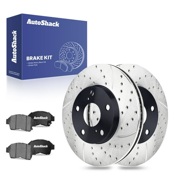AutoShack 10.83" (275 mm) Front Vented Drilled & Slotted Brake Rotors E-Coated   Ceramic Brake Pads | Replacement for 2000-2001 Toyota Camry | 6-PC Brake Kit | ShadowGuard