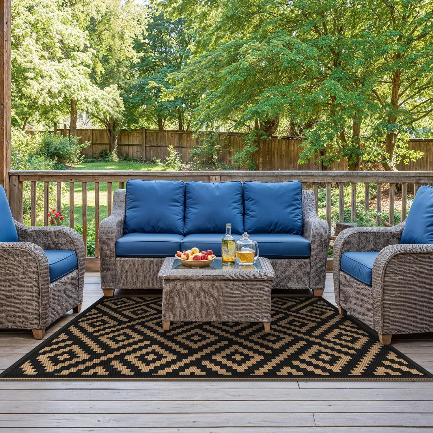 Outdoor Rug for Patio - Waterproof Plastic Straw Camping Rugs 4x6 ft, Reversible Outdoor Indoor RV Mat Carpet for Patio, Porch, Deck, Balcony, Picnic, Beach, Black Brown