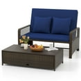 thumbnail image 2 of Costway Patio Rattan Daybed Wicker Loveseat Sofa with Multifunctional Ottoman Blue, 2 of 10