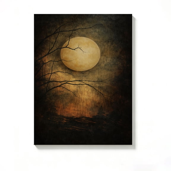 FLASHLUMI 8x12 Inch Vintage Full Moon with Bare Tree Branches Art Print Canvas Wall Art, Dark Moody Forest Decor for Living Room Bedroom, No Frame