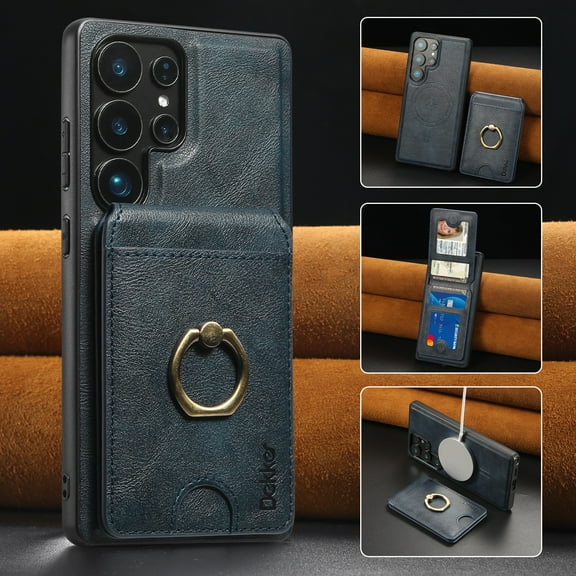 Decase Magnetic Phone Case for Samsung Galaxy S25  Case,2-in-1 Magnetic Flip Shockproof Cover with Ring Stand & Card Slots,Compatible with Mag-Safe,Premium Leather Wallet Case,Blue