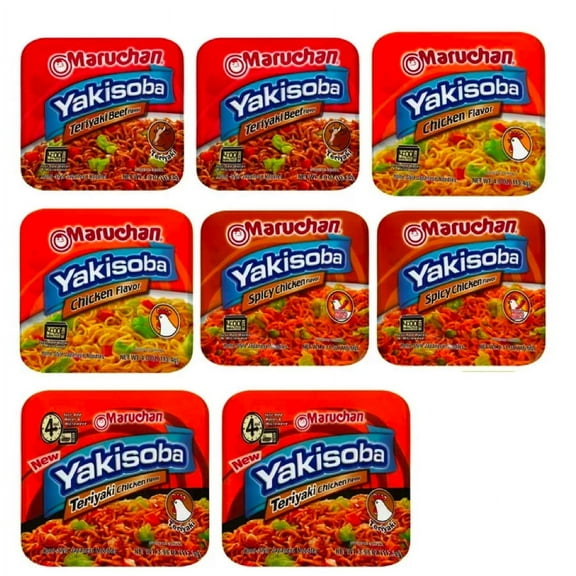 Yakisoba Instant Noodles in 4 Flavors 4 ounce(8 Count) Just add Water Meal Noodle Breakfast Dinner Warm Snacks Home Kitchen College Food Gift w/ Tote & Bonus Porte Pot