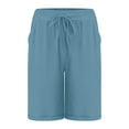 thumbnail image 4 of Under $10 Women's Shorts, Xunlbb Women's Linen Shorts Solid Color Comfortable Elastic Wide Leg Casual Shorts, 4 of 4