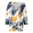 thumbnail image 5 of ICHUANYI Women 3/4 Sleeve Fashion Print Sleeve Blouse Women Plus Size Short Sleeve Tees T-Shirt Casual V Neck Tops, 5 of 5