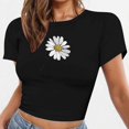 thumbnail image 5 of Mifsaly Floral Crop Tops for Women Summer Slim Fit Crewneck Short Sleeve Cropped T-Shirts Trendy Y2K Going Out Cotton Shirts Lightweight Casual Beach Club Party Tees S, 5 of 6