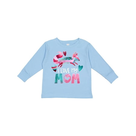 

Inktastic I Love My Mom Pink and Blue Fox with Hearts Gift Toddler Boy or Toddler Girl Long Sleeve T-Shirt