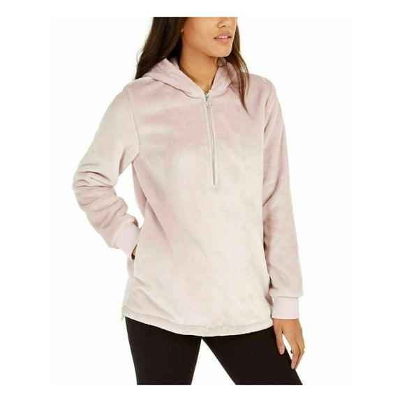 NEW Ideology Women's Faux-Fur Velour Quarter-Zip Hoodie Sweatshirt Size Medium