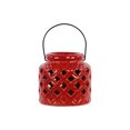 thumbnail image 3 of Ceramic Lantern with Metal Handle Gloss Red, 3 of 6