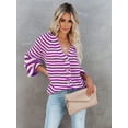 thumbnail image 6 of Womens Striped Sweater Coat Casual Long Sleeve Open Front Button Down Loose Knit Cardigan Fall Purple XL, 6 of 8