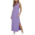 thumbnail image 2 of ClodeEU Women's Sleeveless V Neck Maxi Dress with Pockets and Side Slit, Casual Loose Fit Long Dress Purple,Women's Plus M, 2 of 6