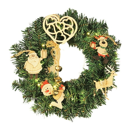 

dianhelloya 30cm Christmas Artificial Wreath Luminous Warm Light Battery Operated with Bells Realistic Window Dressing Scene Layout Merry Xmas Santa Pendant Door Hanging Garland for Hotel