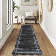 thumbnail image 5 of Washable Runner Rug 2x6 Modern Solid Scalloped Kitchen Runner Mat Minimalist Plain Long Runner Rug for Entryway Bedroom Bedside Non Slip Low Pile Boho Accent Solid Runner Rugs for Entryway, Black, 5 of 8