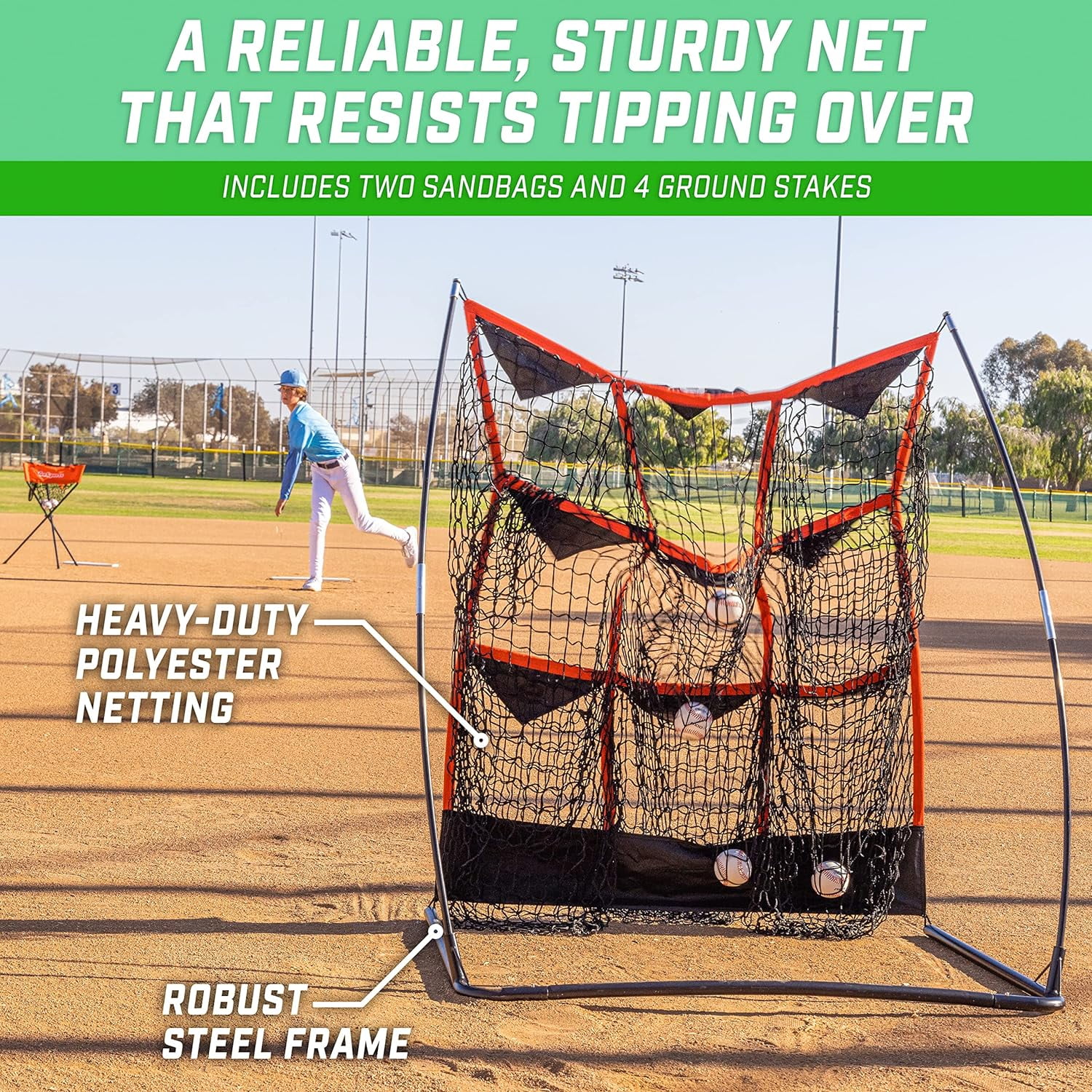 GoSports 9 Hole Baseball & Softball Pitching Strike Zone Target Net - Standard 49 x 30 Inches