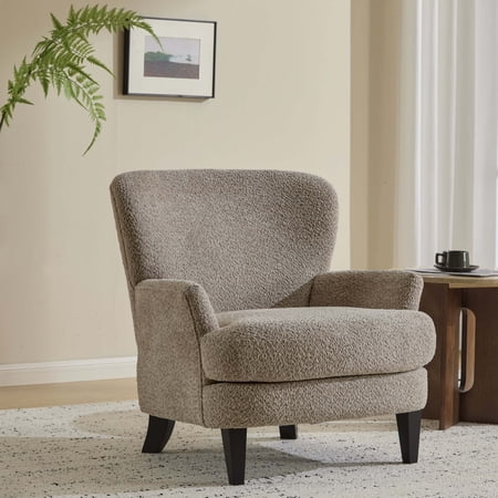 Christopher Knight Home Contemporary Boucle Upholstered Chair with Flared Armrest and Wood Frame Light Brown