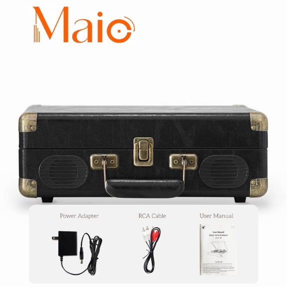 Maio C260 vintage phonograph, vinyl record, high-fidelity stereo sound, 3-speed belt-driven vintage phonograph, 3.5mm output compatible with external speakers, perfect holiday gift,Black