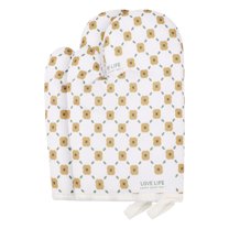 Soft Floral Oven Mitts, Heat-Resistant Cooking Gloves, Thick Cotton Lining, Gripping for Baking, Kitchen Mitts Set of 2 White/Yellow 10.4x7.1inch