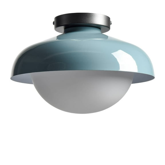 Claxy Light Blue Dome Semi Flush Mount Light with Globe Milk Glass Shade