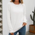 thumbnail image 4 of Fgnfyis Women Pullover Solid Color Long Sleeve Large Round Neck Sweater for Casual Wear White S, 4 of 8