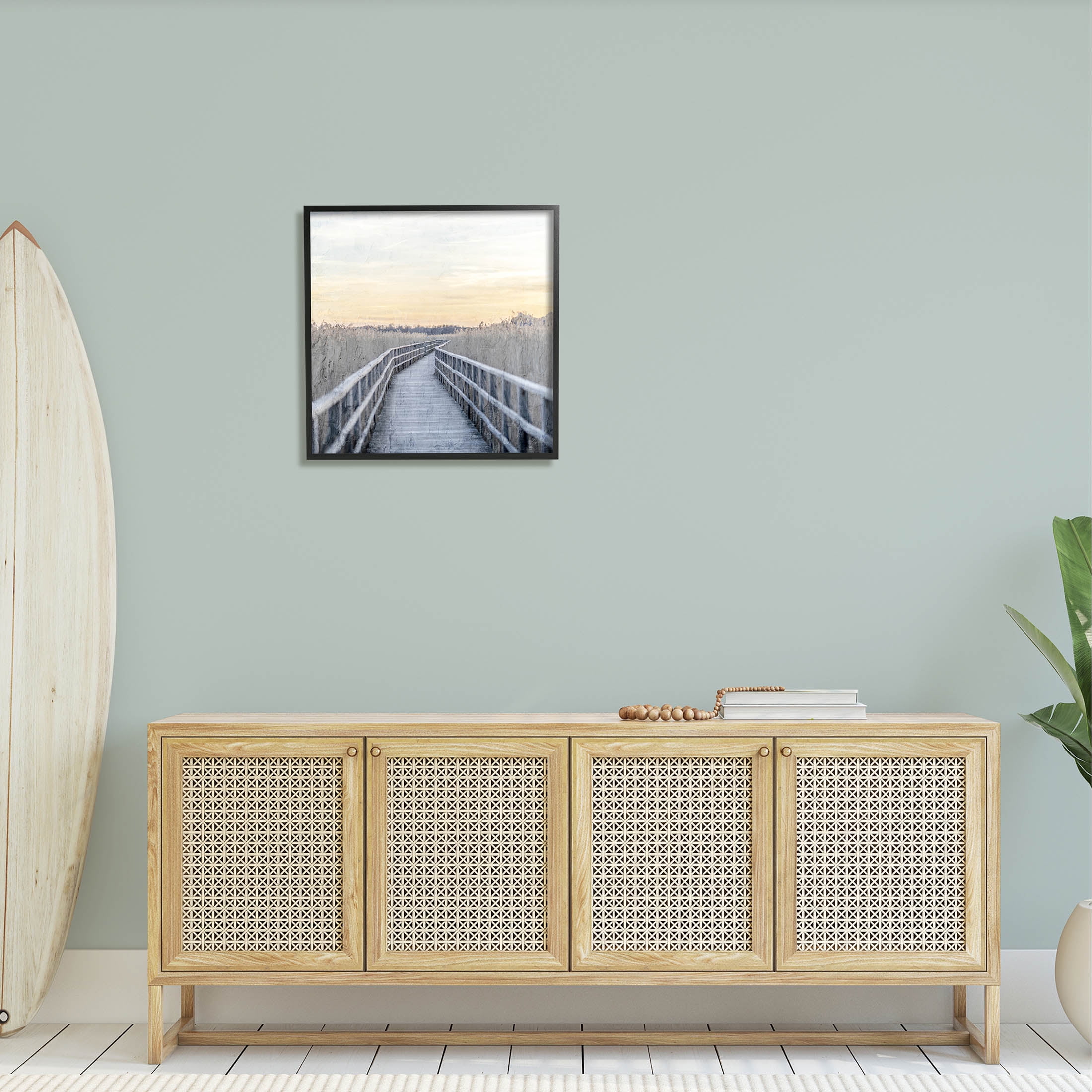 Boardwalk Reeds Rural Path Landscape Graphic Art Black Framed Art Print Wall Art