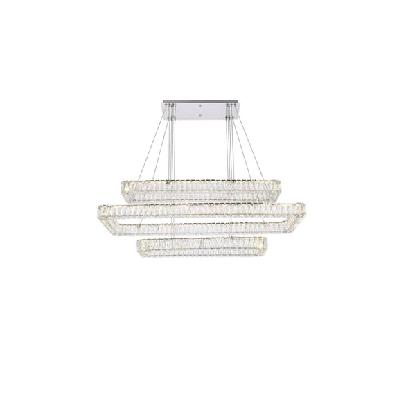 Elegant Lighting Monroe 50" Rectangle Crystal LED Triple Pendant in Chrome