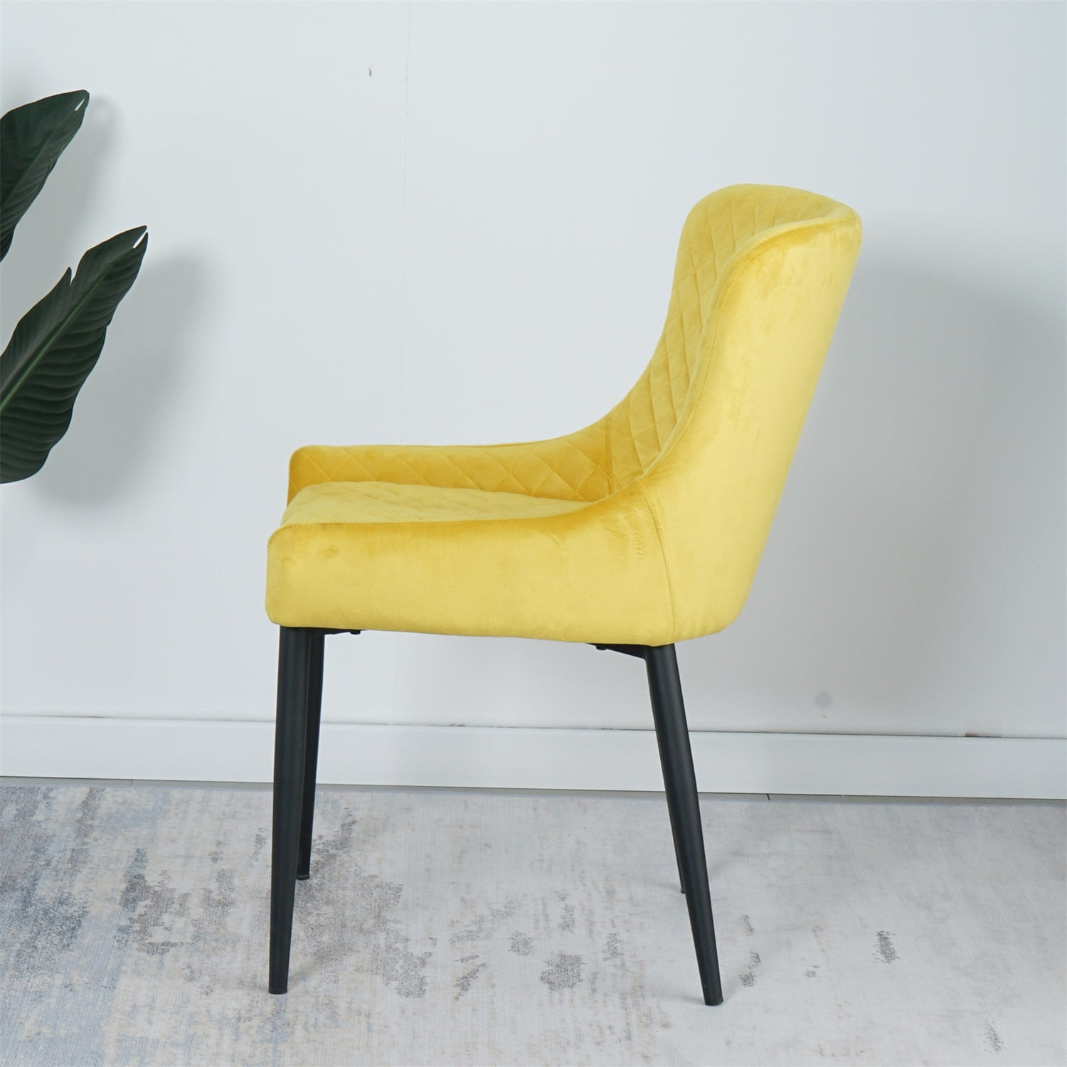 Kadyn Modern Dining Chair Set of 2, Upholstered Dining Side Chairs with Metal Tube Legs, Metal Dining Chair for Dining Room, Yellow