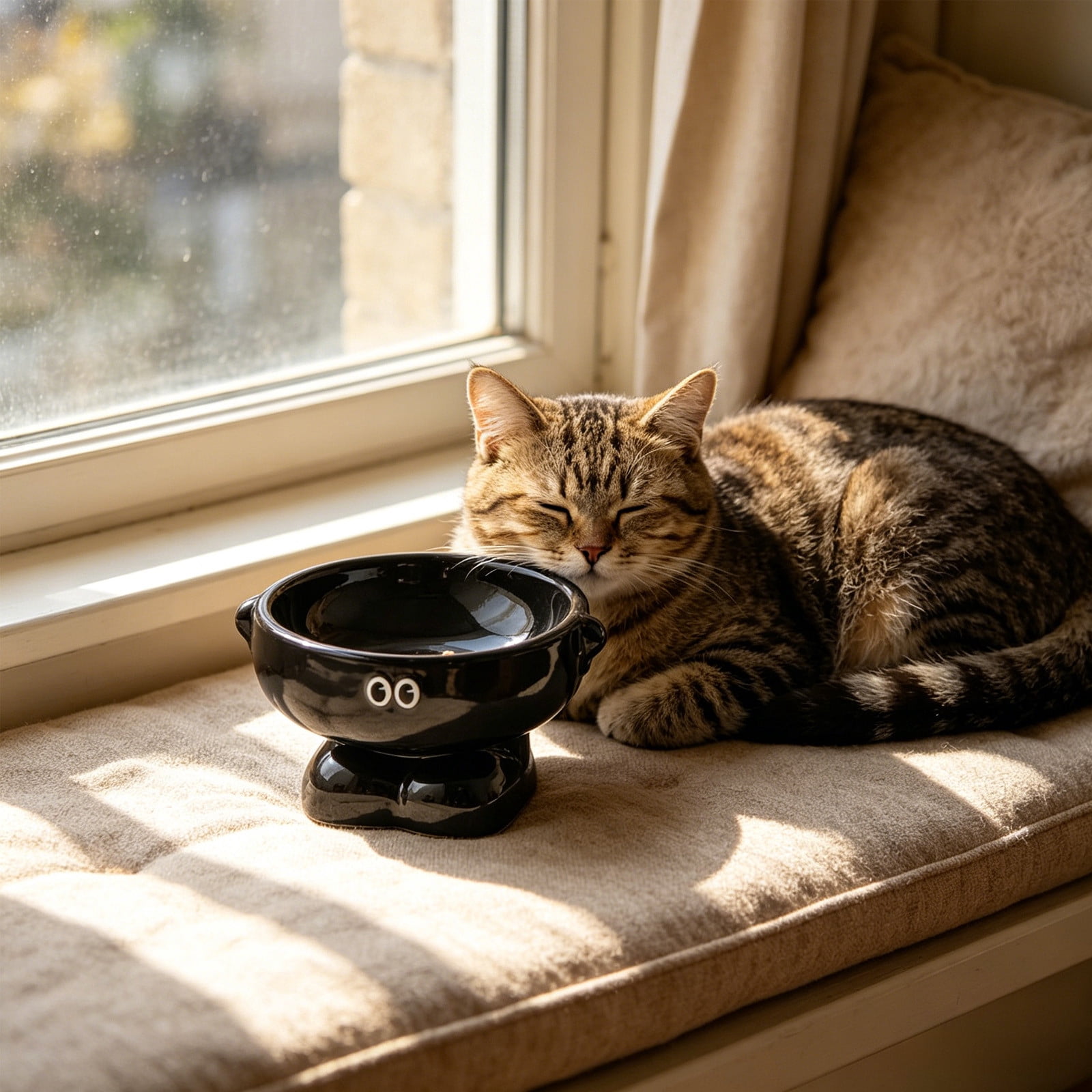Elevated Cat Dog Bowls,Ceramic Raised Cat Food Bowl for Protecting Pet'S Spine, Feeding & Watering Supplies for Cat/Small Dogs Black