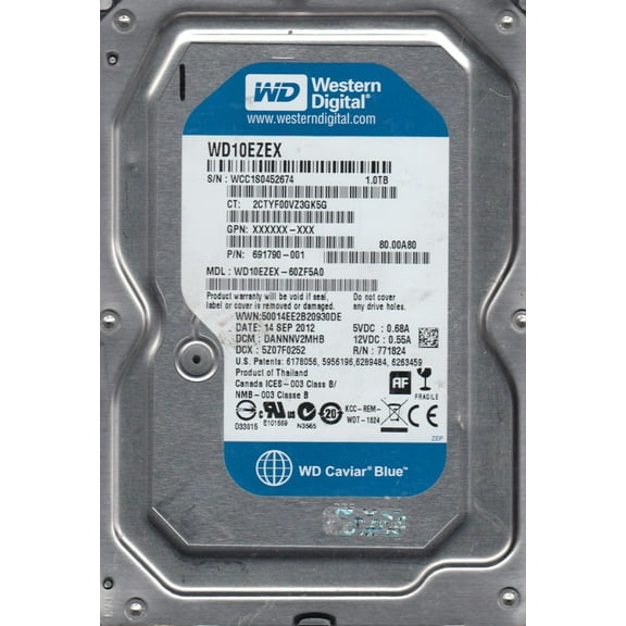WD10EZEX-60ZF5A0, DCM DANNNV2MHB, Western Digital 1TB SATA 3.5 Hard Drive