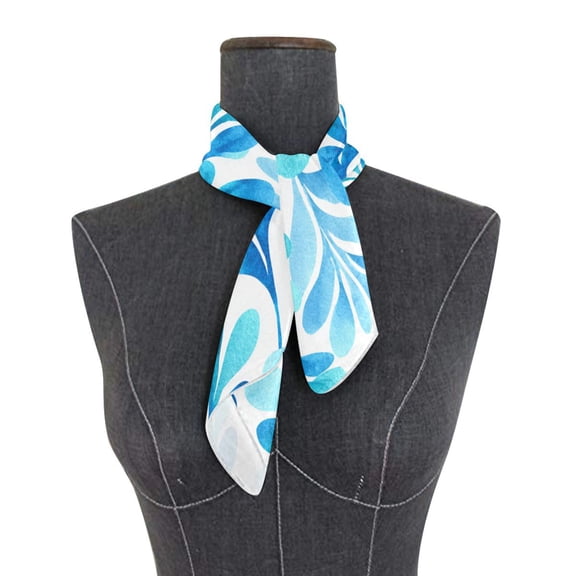 Square Scarf 24x24 Inch Ocean Blue Watercolor Foliage Silky Satin Sun Protection Neck Scarf for Women Multi-Purpose Head Wrap Bandana for Hair Bag Decoration