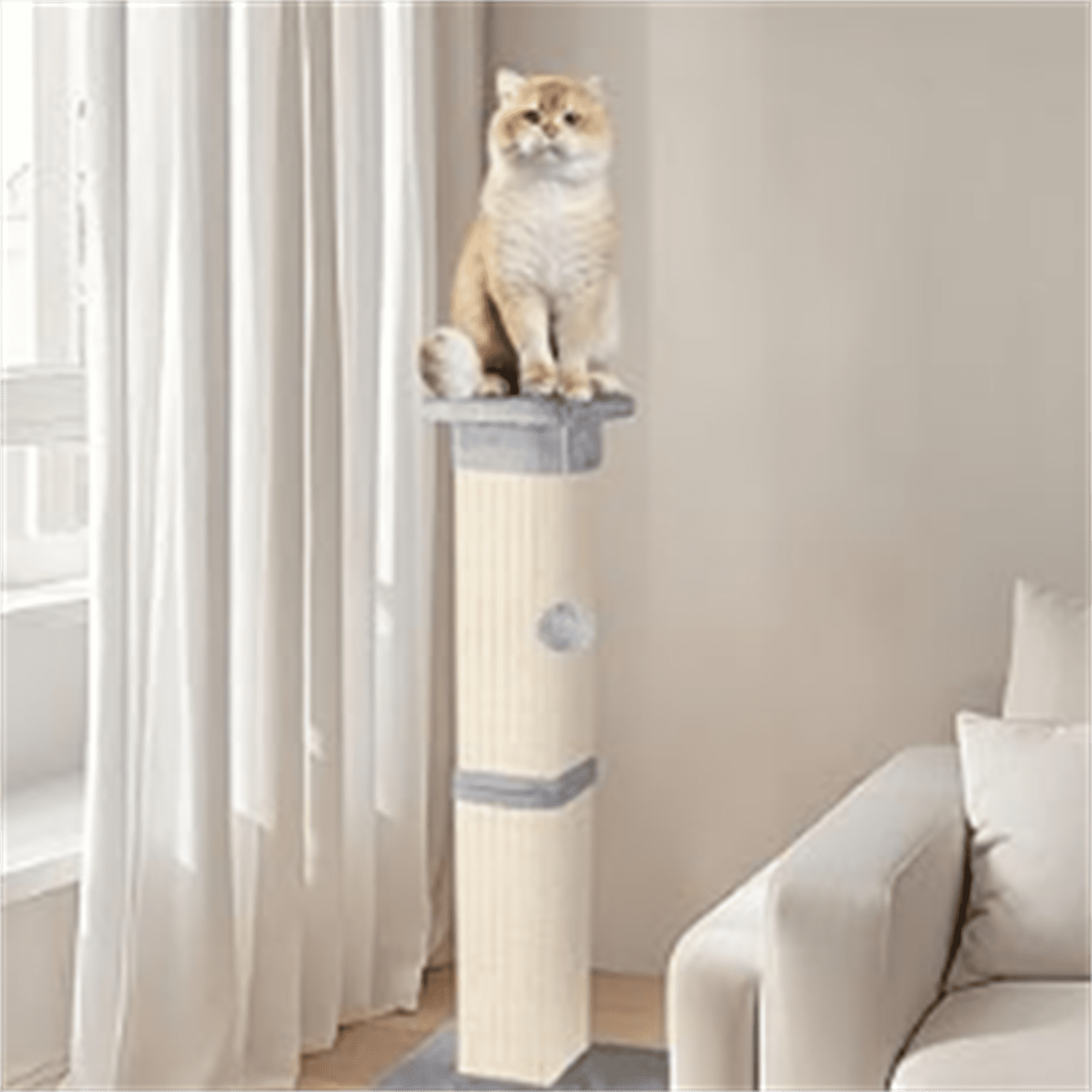 Cat Scratching Post 33 inch for Indoor Cats, High Cat Scratch Post Grey, Cat Tree for Full-Body Stretching, Protect Your Furniture