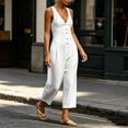 thumbnail image 7 of Ke1Clo Women High Waist Capri Wide Leg Jumpsuit Casual Solid V Neck Sleeveless Button Pocket Rompers Spring Fall Beach Vacation Travel Loose Jumpsuits White L, 7 of 7