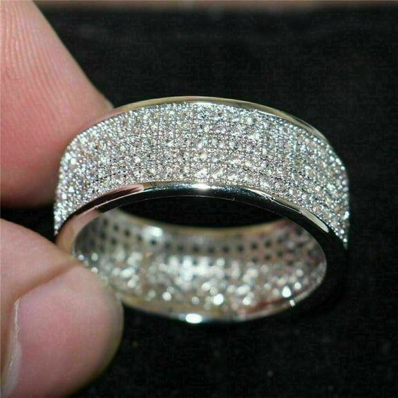 2Ct Simulated Diamond Men's Engagement Wedding Band Ring 14K White Gold Plated