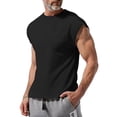 thumbnail image 2 of Mens Muscle Sleeveless Shirts Casual Cotton Workout Tank Tops Cut Off Shirts Gym Running Loose Fit Streetwear Top Black XXXL, 2 of 6