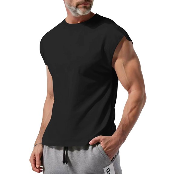 Yifymode Mens Sleeveless Shirts Workout Tank Tops Cut Off Shirts Gym Muscle Loose Fit Tee,Black L