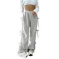 thumbnail image 2 of Women's Casual Pants Women'S Jogging Bottoms With Bow And Wide Leg Elastic Waistband Sweat Baggy Trousers With Pocket Country Trousers For Women,Gray Women's Casual Pants L, 2 of 6