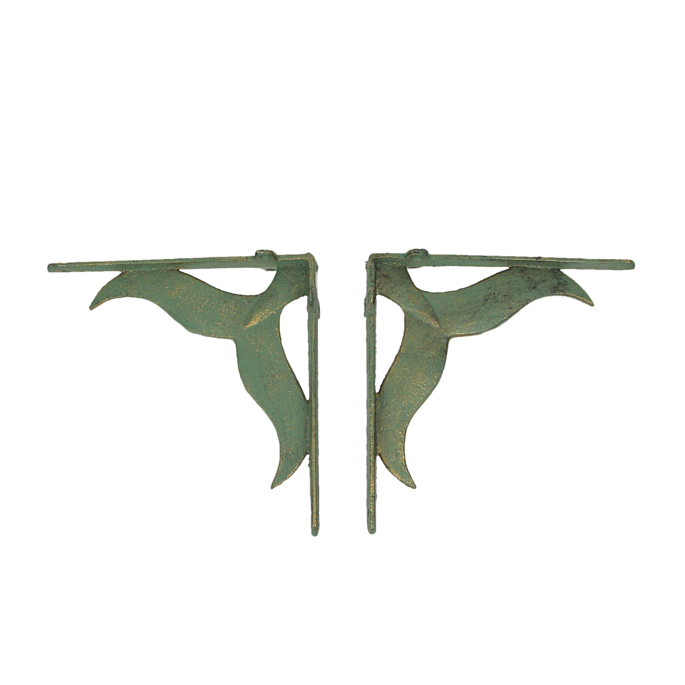 Zeckos Verdigris Cast Iron Whale Tail Wall Shelf Brackets Set of 2
