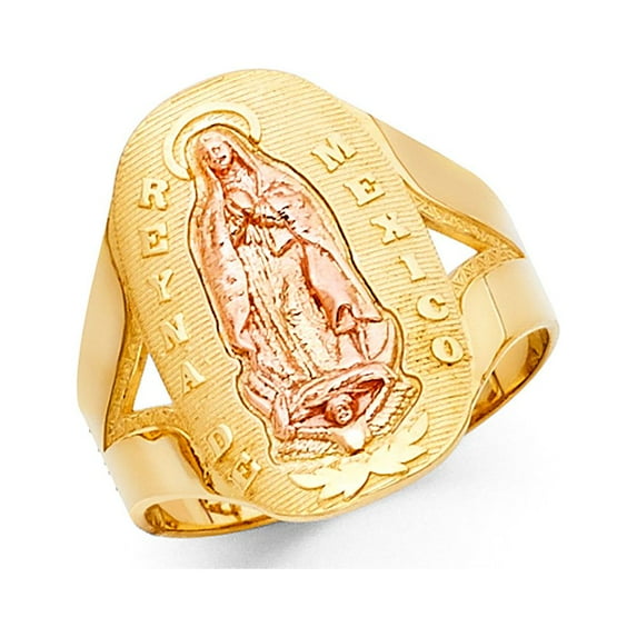 Solid 14k White and Yellow Gold Two Tone Our Lady of Guadalupe Virgin Mary Ring Size 12