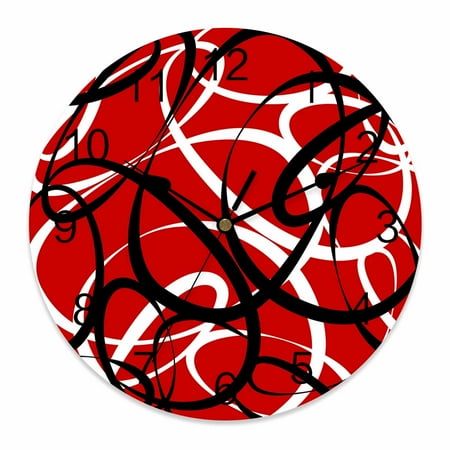 Wall Clock Red Black Circle Lines Clocks PVC Silent Non-Ticking Battery Operated Decorative Stripe Modern Abstract Art Round Clock for Home Living Room Kitchen Bedroom Office Wall Decor 14 Inch