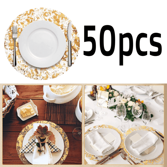 RaoLizhen Placemats Metallic Mesh Round Gold Foil 50 Pcs 13 Inch